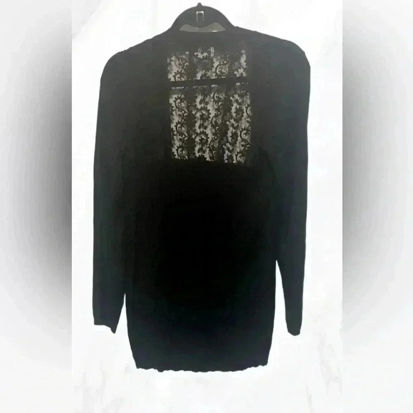 Molly Bracken lightweight open front mid length black lace trim cardigan M - Picture 3 of 8